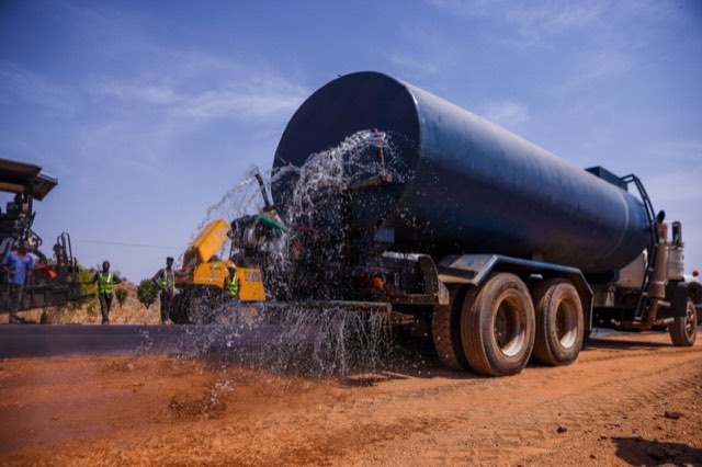 Yola-Hong-Mubi road watering of shoulder base formation